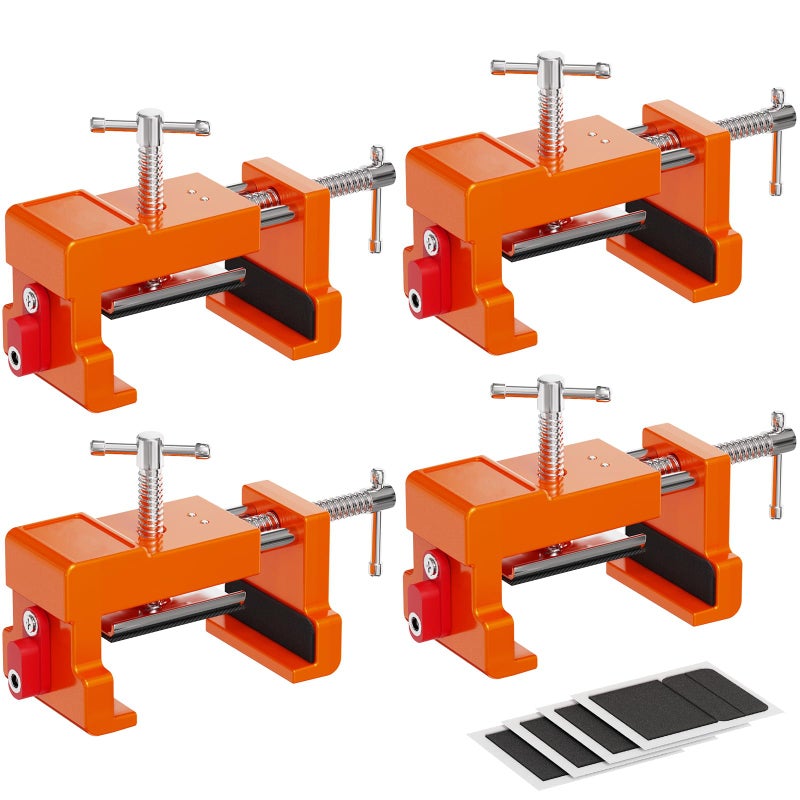 Sebupar Cabinet Clamps, Cabinet Installation Cabinetry Clamps Face Frame Clamps Tools with Two Side Screws and Alignment Plate, 4 Pack, Orange - Image 1